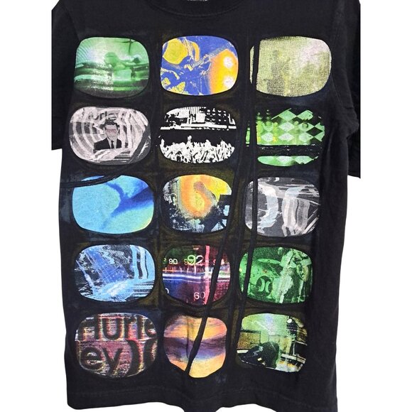 Y2K Hurley Graphic Tee Mens L Y2K TV Screen Collage Surf Skate Shirt - Picture 7 of 7